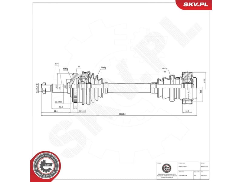 Drive Shaft 40SKV377