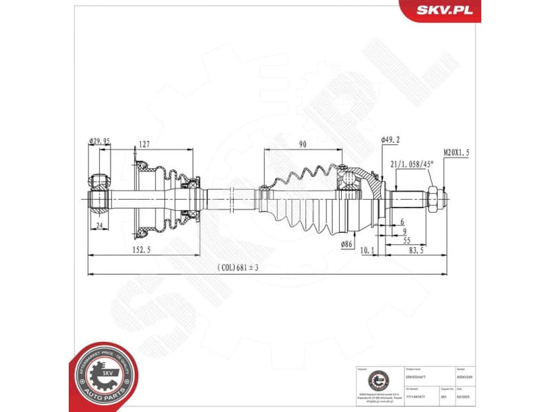Drive Shaft 40SKV249