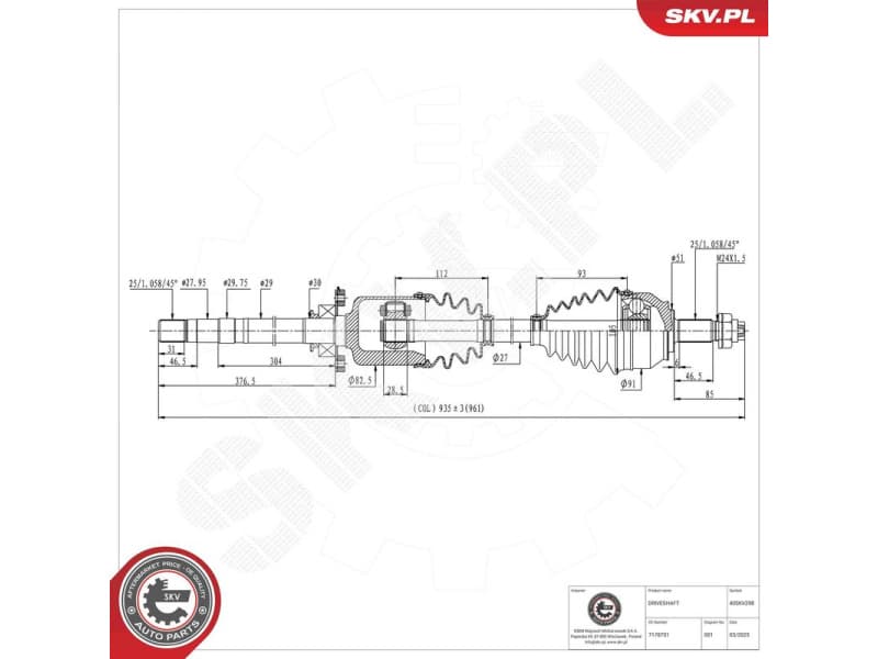 Drive Shaft 40SKV298
