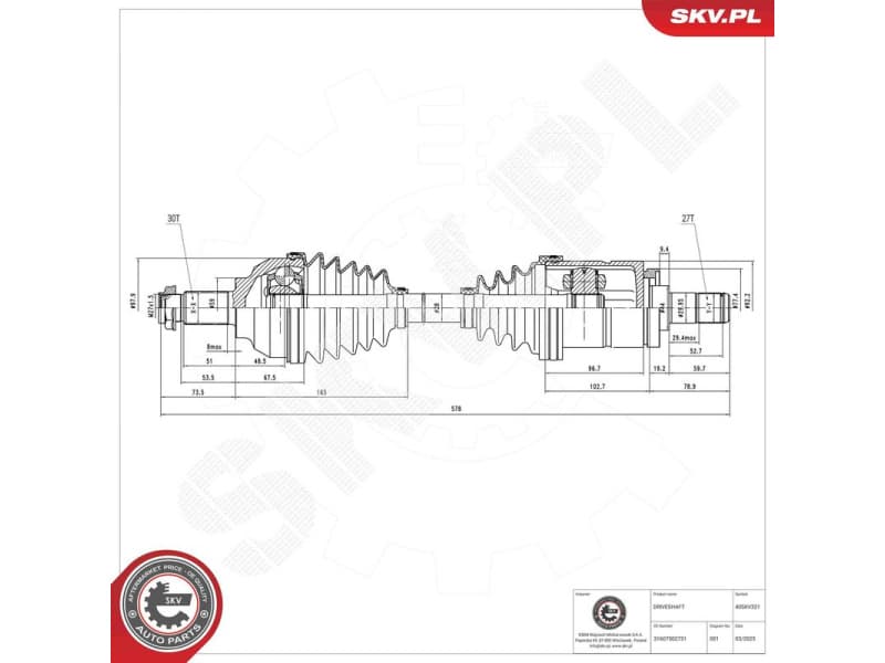 Drive Shaft 40SKV321