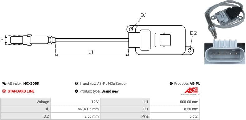 NOx Sensor, urea injection AS NOX9095 - image 3