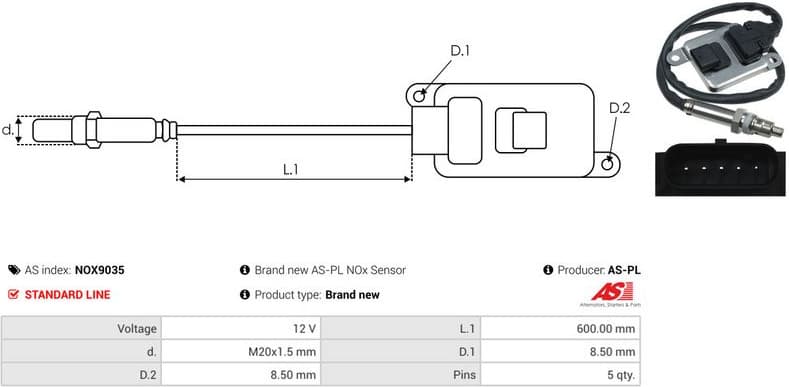 NOx Sensor, urea injection AS NOX9035 - image 3