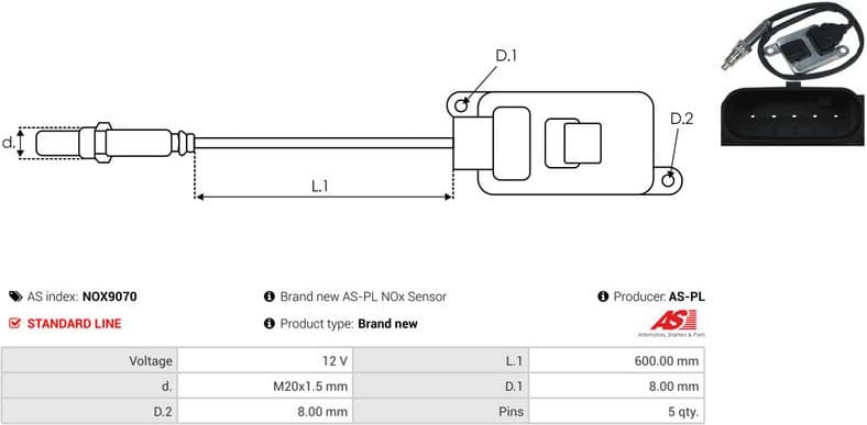 NOx Sensor, urea injection AS NOX9070 - image 3