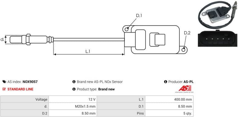 NOx Sensor, urea injection AS NOX9057 - image 3