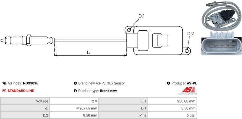 NOx Sensor, urea injection AS NOX9096 - image 3