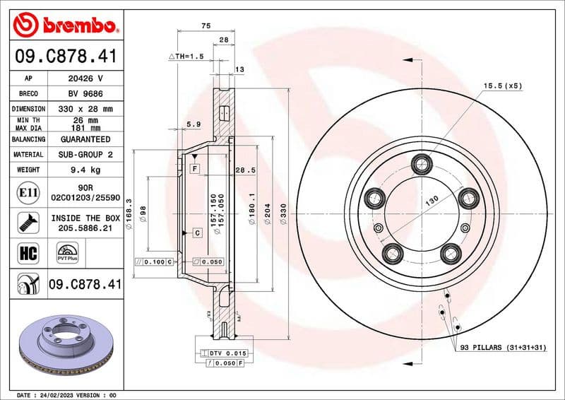 Brake Disc PRIME LINE - UV Coated 09.C878.41