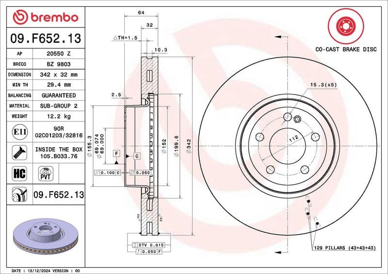 Brake Disc PRIME LINE - Co-Cast 09.F652.13