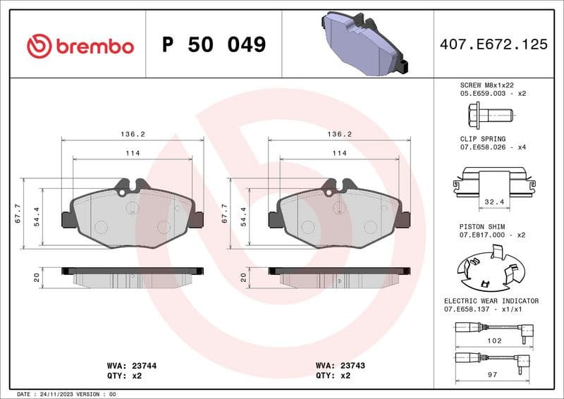 Brake pads front, Top Quality P50049