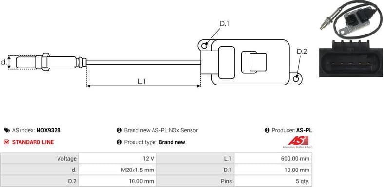 NOx Sensor, urea injection AS NOX9328 - image 3