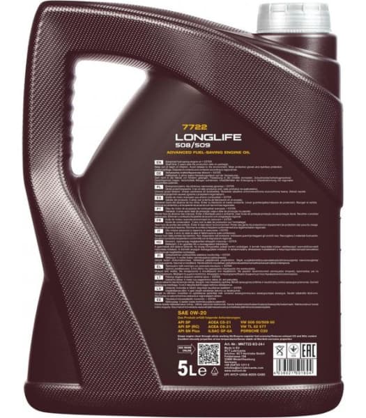 Engine Oil MANNOL 7722 Longlife 508/509 0W-20 MN7722-5 - image 2