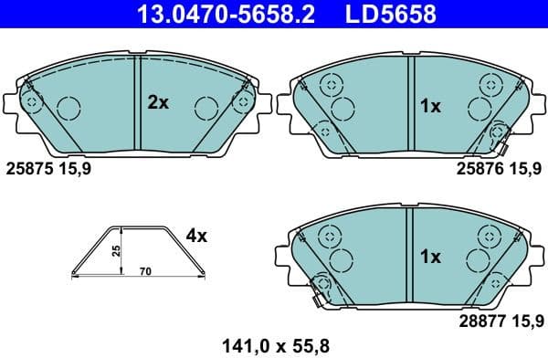 Brake Pad Set, disc brake ATE Ceramic 13.0470-5658.2