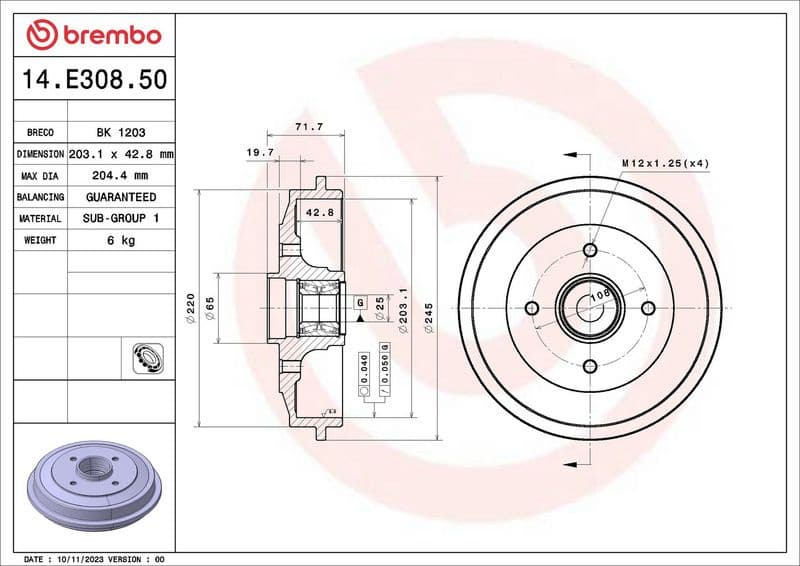 Brake Drum ESSENTIAL LINE - With Bearing Kit 14.E308.50 - image 2