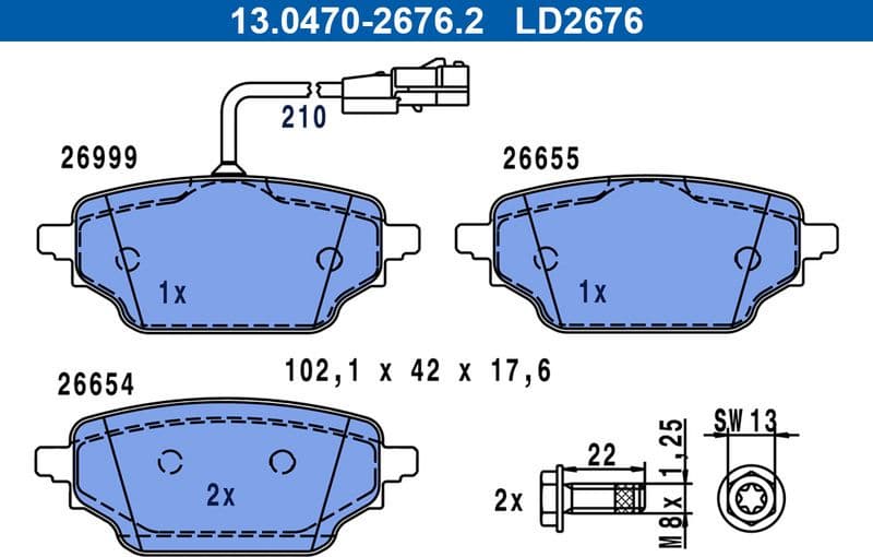 Brake Pad Set, disc brake ATE Ceramic 13.0470-2676.2