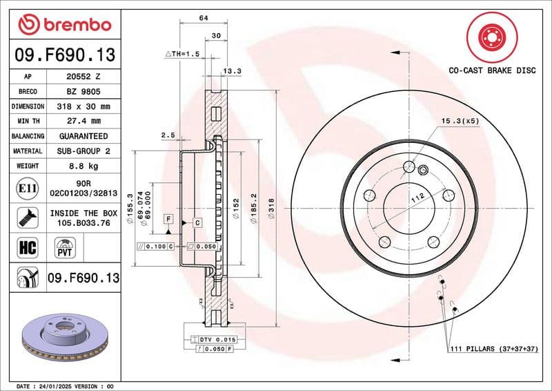 Brake Disc PRIME LINE - Co-Cast 09.F690.13