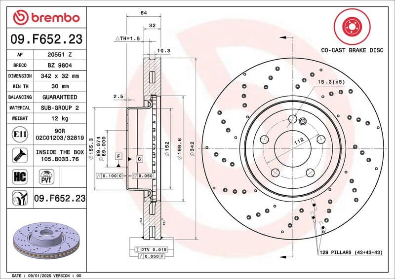Brake Disc PRIME LINE - Co-Cast 09.F652.23