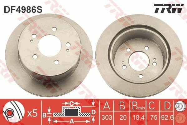 Brake Disc TRW SINGLE DF4986S