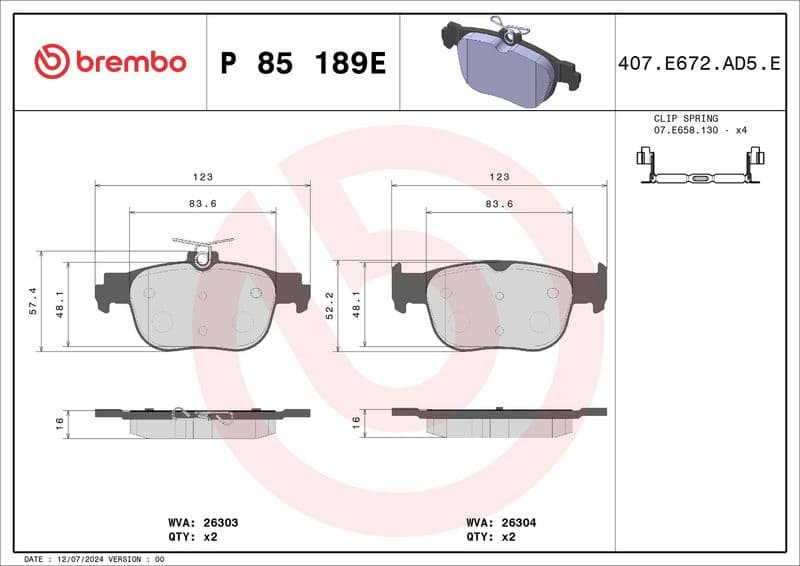 Brake Pad Set, disc brake BEYOND LINE - EV P 85 189E