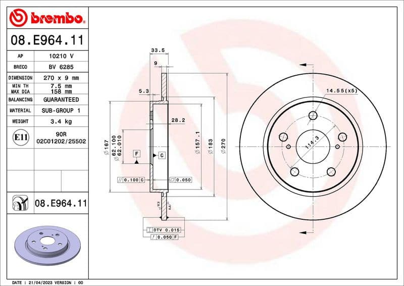 Brake Disc PRIME LINE - UV Coated 08.E964.11