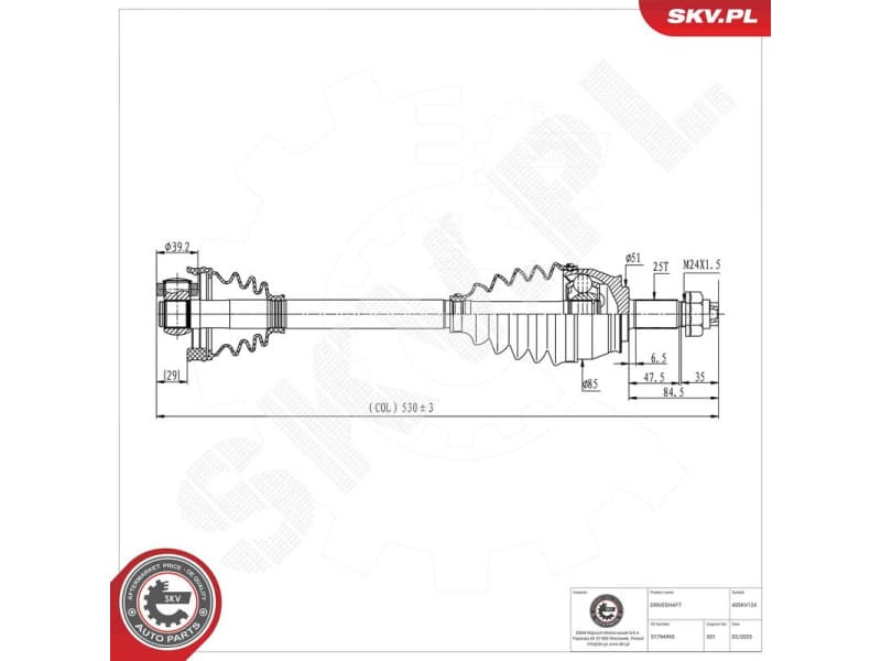 Drive Shaft 40SKV124