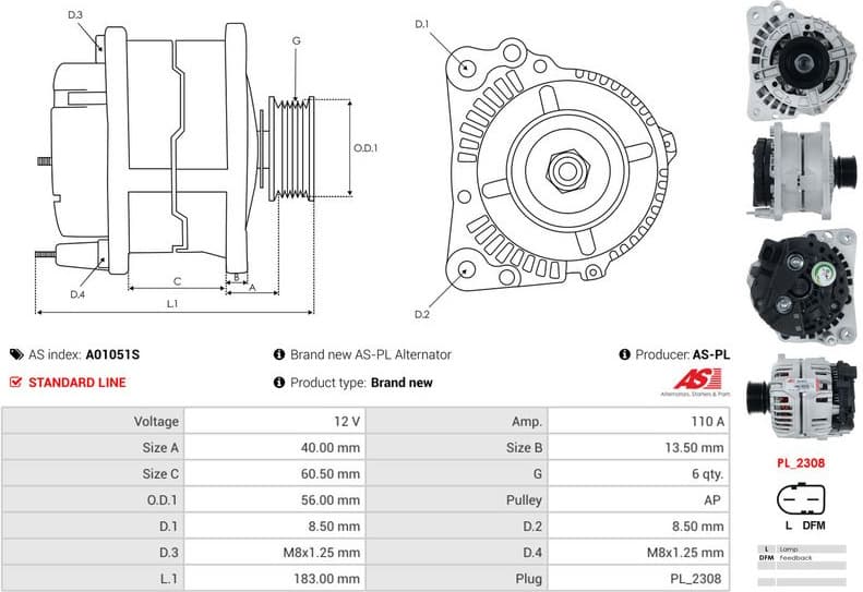 Alternator AS A01051S - image 5