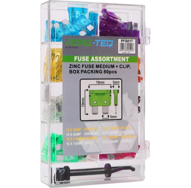 Standartinių saugiklių komplektas MIX A 80vnt ROAD-TEQ - PFS017