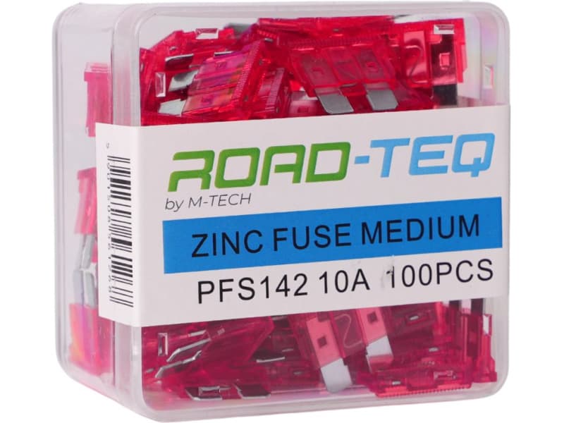 Standartinių saugiklių komplektas 10A 100vnt ROAD-TEQ - PFS142