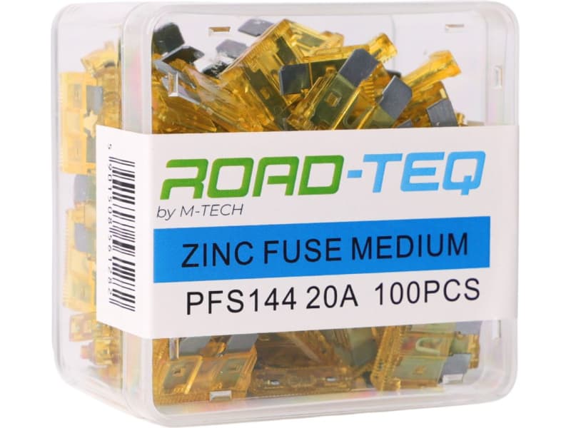 Standartinių saugiklių komplektas 20A 100vnt ROAD-TEQ - PFS144