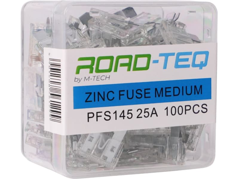 Standartinių saugiklių komplektas 25A 100vnt ROAD-TEQ - PFS145