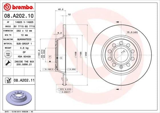 Brake discs kit rear, (2pcs), Top Quality 08.A202.11