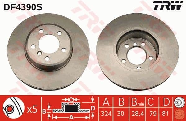 Brake Disc TRW SINGLE DF4390S