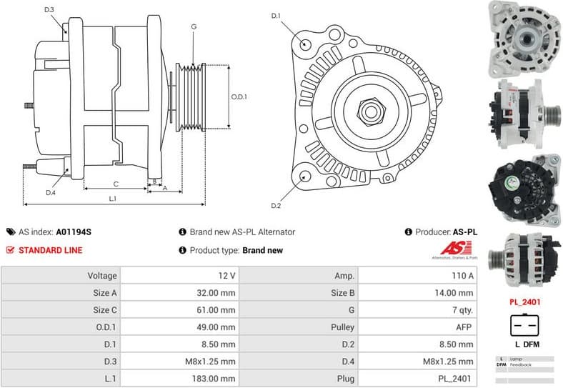 Alternator AS A01194S - image 5