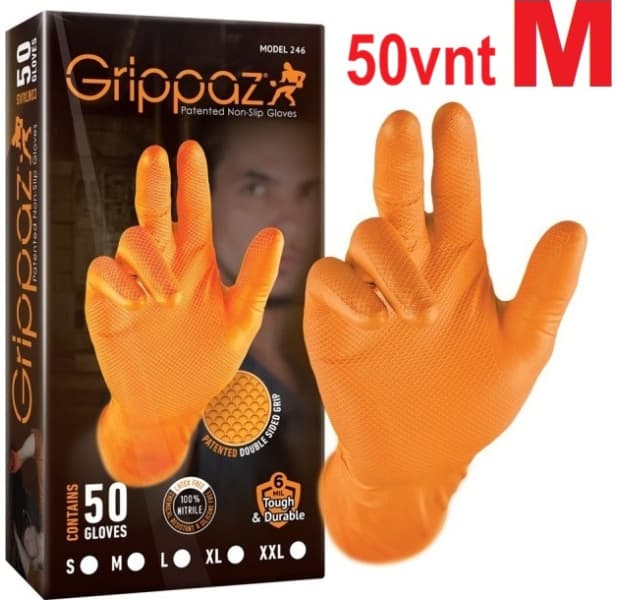 Darbinės nitrilinės pirštinės GRIPPAZ 50vnt Dydis M - GLV-GRP-O-M
