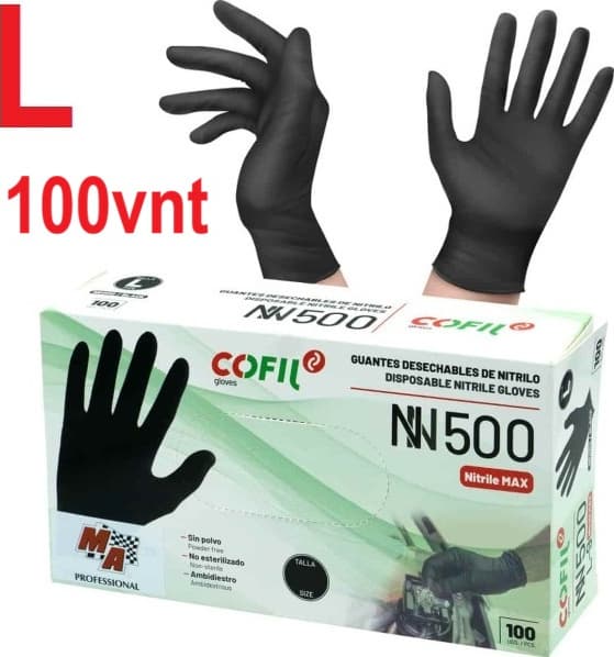 Nitrilinės darbinės pirštinės L juodos (100vnt.) AMTRA MA Professional