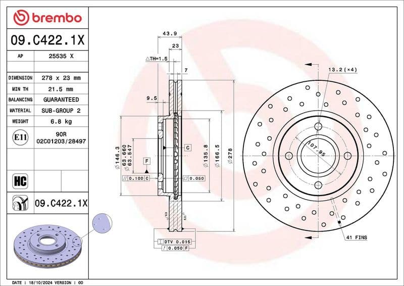 Brake Disc XTRA LINE - Xtra 09.C422.1X
