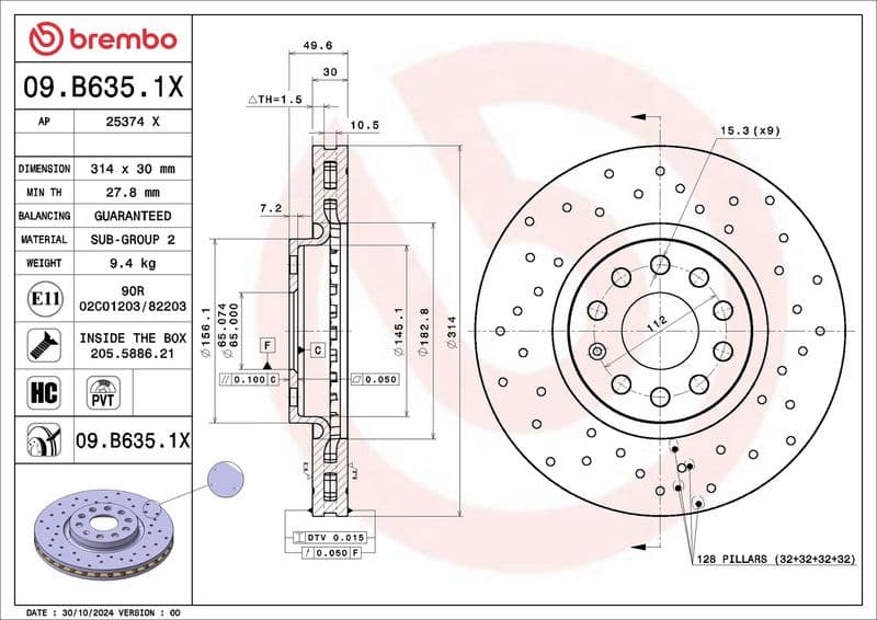 Brake Disc XTRA LINE - Xtra 09.B635.1X