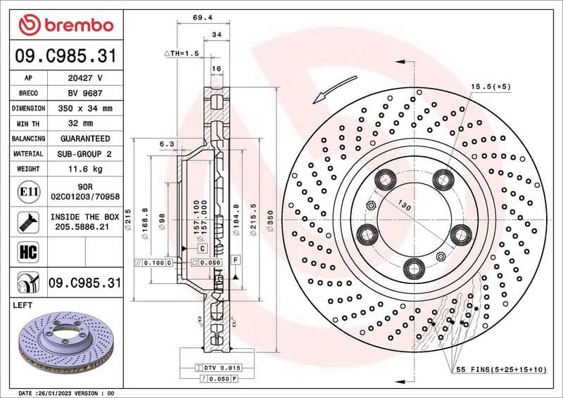 Brake Disc PRIME LINE - UV Coated 09.C985.31 - image 2