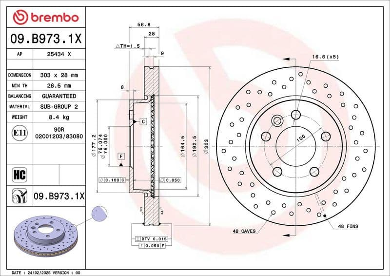 Brake Disc XTRA LINE - Xtra 09.B973.1X