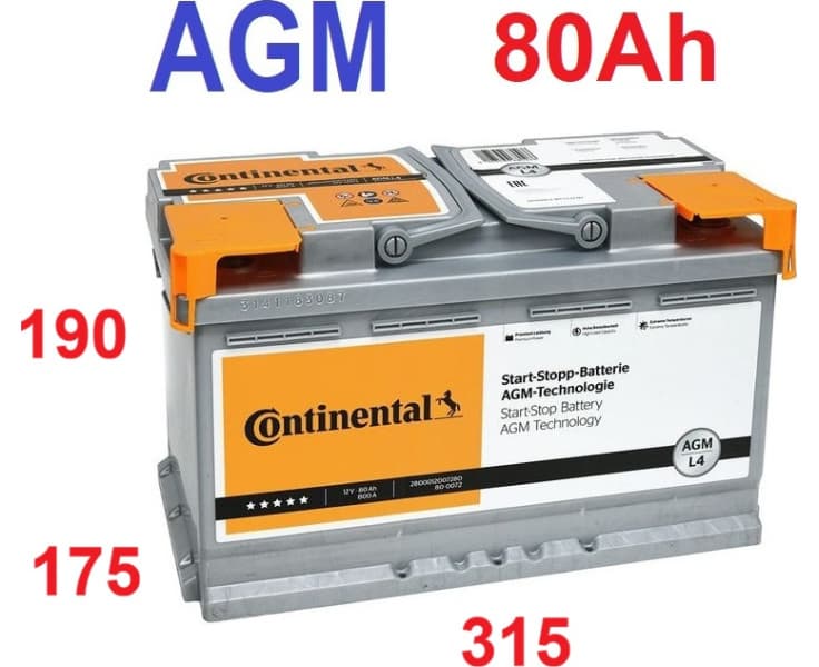 Akumuliatorius CONTINENTAL AGM 80Ah 800A PREMIUM - 2800012007280