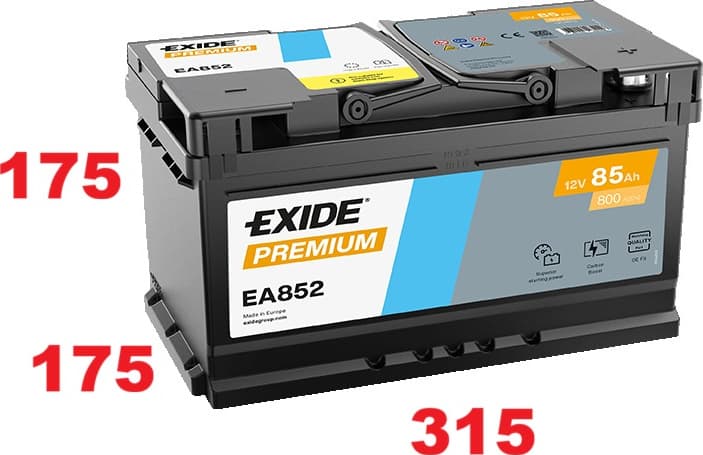 Akumuliatorius EXIDE PREMIUM 85Ah 800A - EA852 (EXIDE) - Autoera