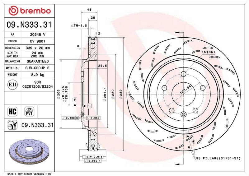 Brake Disc PRIME LINE - UV Coated 09.N333.31