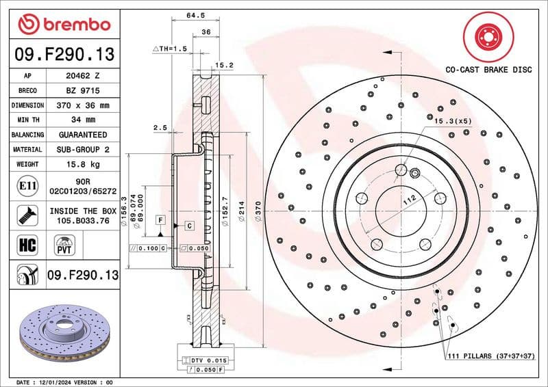 Brake Disc PRIME LINE - Co-Cast 09.F290.13