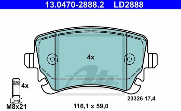 Brake Pad Set, disc brake ATE Ceramic 13.0470-2888.2