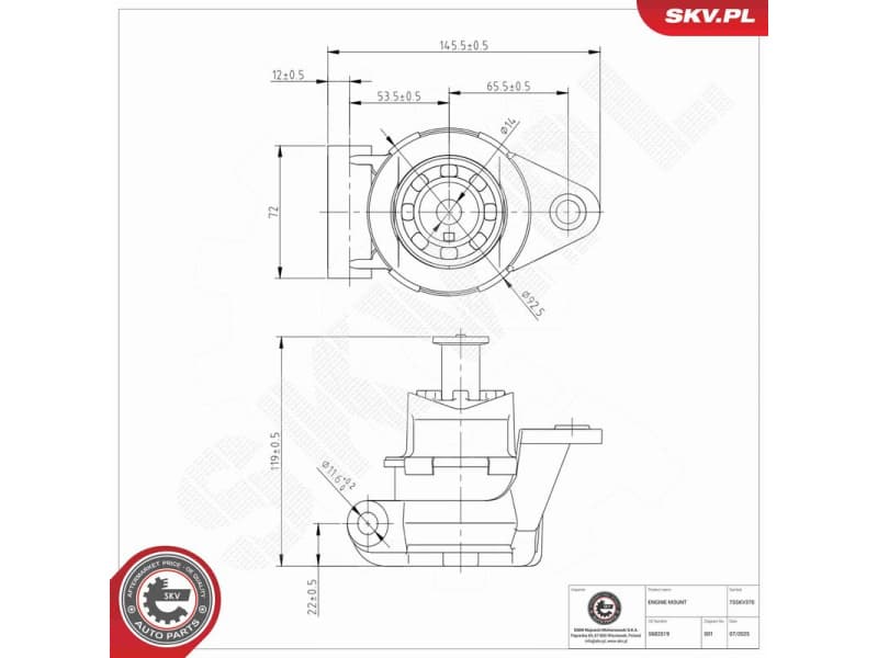 Mounting, engine 75SKV370