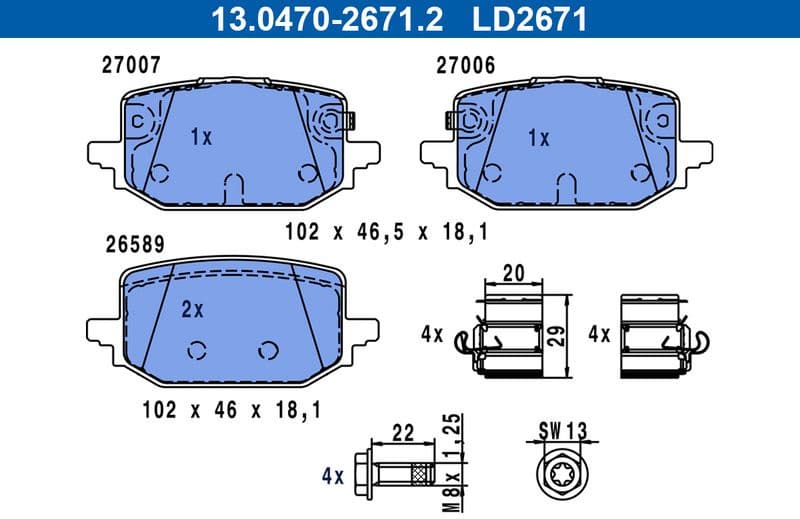 Brake Pad Set, disc brake ATE Ceramic 13.0470-2671.2