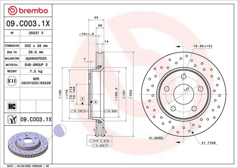 Brake Disc XTRA LINE - Xtra 09.C003.1X