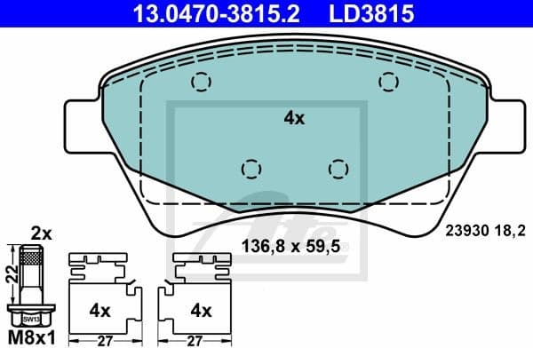 Brake Pad Set, disc brake ATE Ceramic 13.0470-3815.2 - image 2