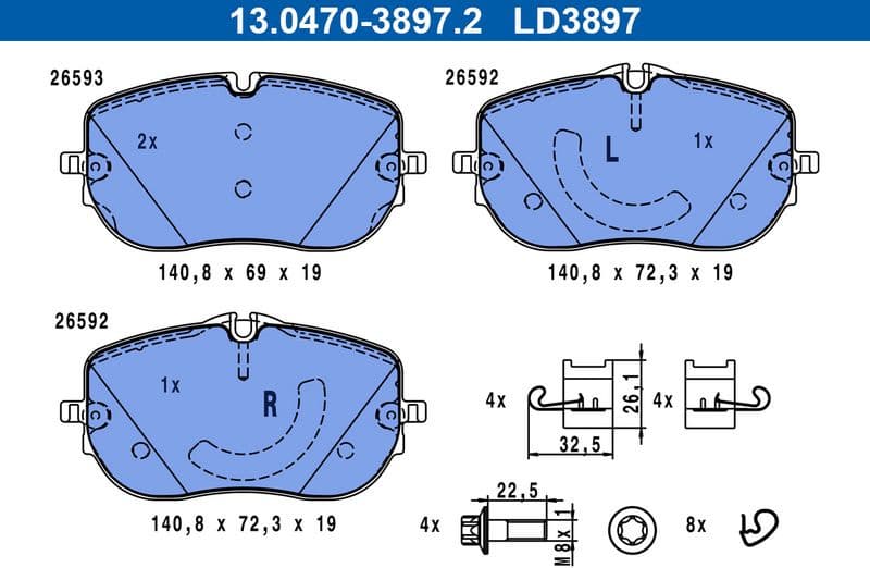 Brake Pad Set, disc brake ATE Ceramic 13.0470-3897.2