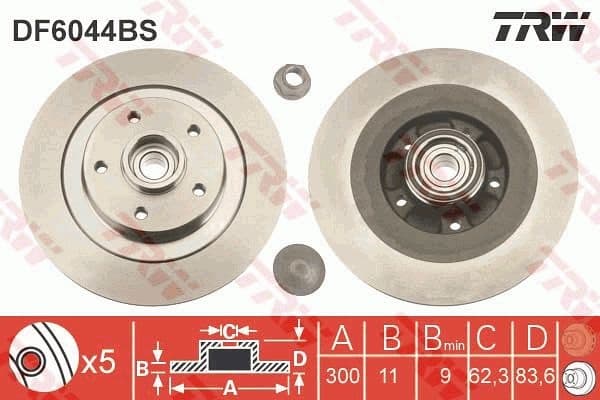 Brake Disc TRW SINGLE DF6044BS