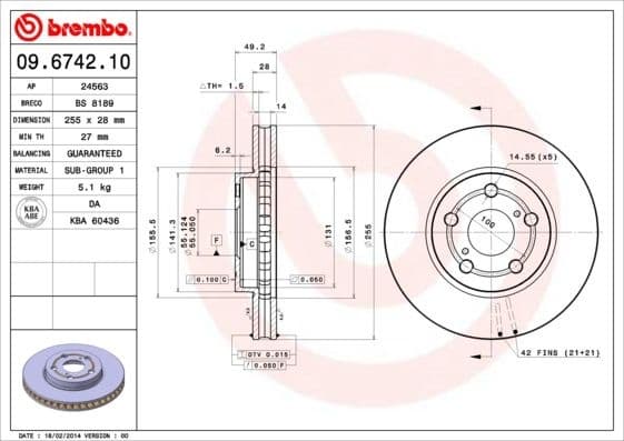 Brake Disc PRIME LINE 09.6742.10