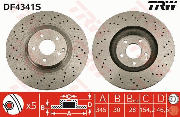 Brake Disc TRW SINGLE DF4341S